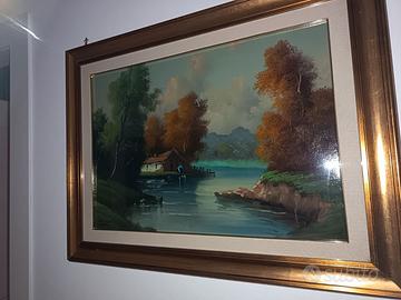Quadro dipinto a mano / paesaggio fluviale con cor