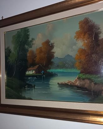 Quadro dipinto a mano / paesaggio fluviale con cor