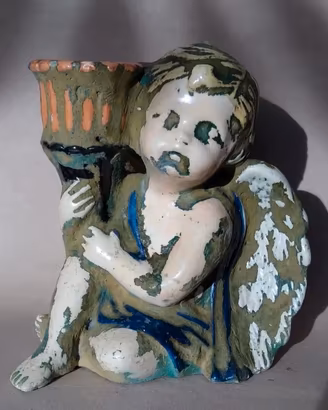 Portacandele Vintage Cherubino Ceramica