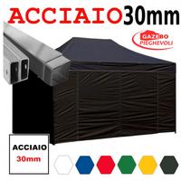 Gazebo 3x4,5 nero pieghevole ACCIAIO laterali