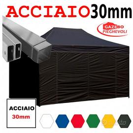 Gazebo 3x4,5 nero pieghevole ACCIAIO laterali