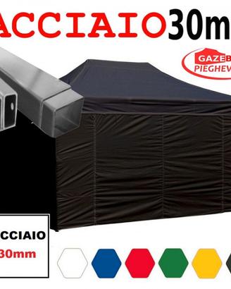 Gazebo 3x4,5 nero pieghevole ACCIAIO laterali