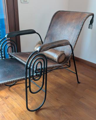 Poltrona vintage artigianale ferro battuto e cuoio