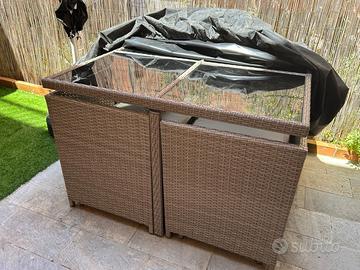 Tavole e sedie in ecorattan da giardino per 8