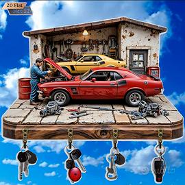 Portachiavi 2d con auto hazard, struttura in legno