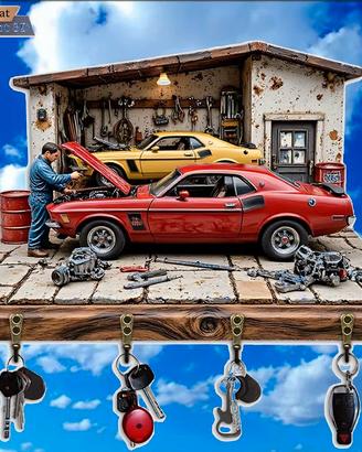 Portachiavi 2d con auto hazard, struttura in legno