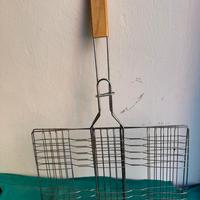 Griglia barbecue 27x37 cm con manico in legno