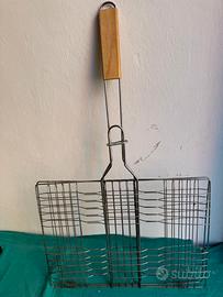 Griglia barbecue 27x37 cm con manico in legno
