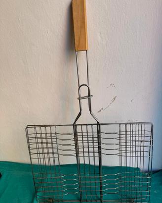 Griglia barbecue 27x37 cm con manico in legno