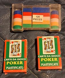 Set gioco poker 2 mazzi carte e fiches