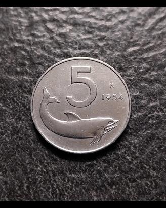 moneta storica italiana, 5 lire 1954