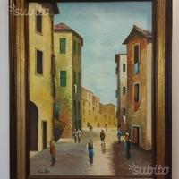 Quadro olio su tela paesaggio cittadino 70x50