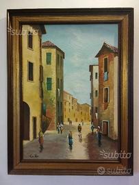 Quadro olio su tela paesaggio cittadino 70x50