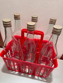6 bottiglie vetro 1L con cestello portabottiglie