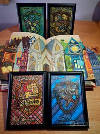 set 4 quadri tema case Hogwarts, Harry Potter 