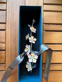 Decorazione floreale smaltata vintage argento 925