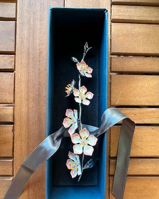 Decorazione floreale smaltata vintage argento 925