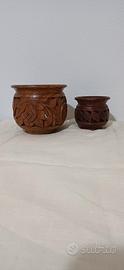 set vasi in legno intagliato a mano, arredo etnico