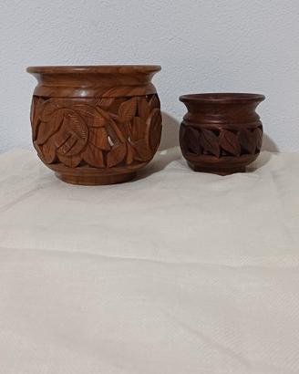 set vasi in legno intagliato a mano, arredo etnico