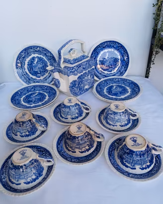 Servizio da tè per 6 Mason's Vista Blue Vintage 