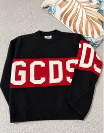 Maglione GCDS nero con logo rosso e bianco
