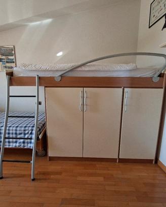 Letto singolo con armadio sotto doppia profondità 