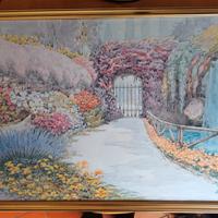 Quadro Acquerello giardino fiorito M. Marten