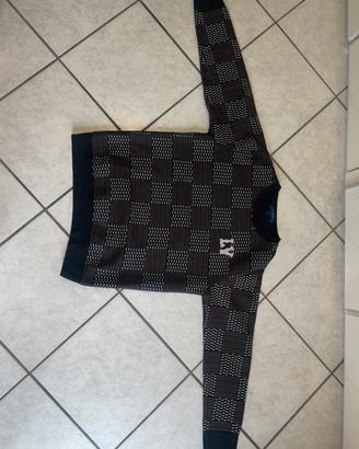 Felpa Girocollo LV - Motivo Damier Grigio/Nero