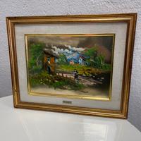 Dipinto a olio con paesaggio montano