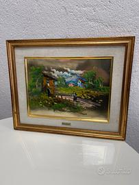 Dipinto a olio con paesaggio montano