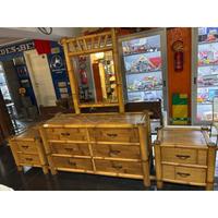 COMO' + SPECCHIO + 2 COMODINI BAMBO E RATTAN . 6 C