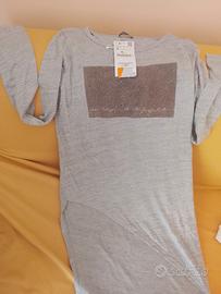 t shirt lunga grigio perla asimmetrica Zara 