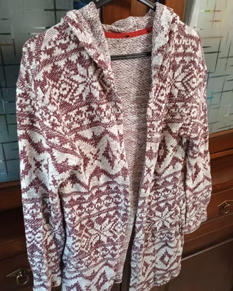 cardigan in maglia cappuccio e trama norvegese M