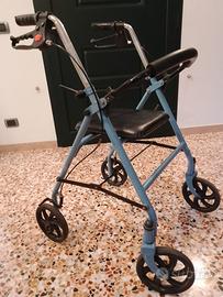 Deambulatore leggero 4 ruote con sedile e cestino