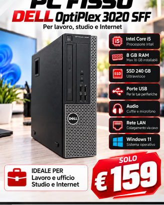PC Fisso Dell i5 RAM Max 16GB SSD Win11