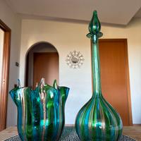 Set Murano originale: vaso ondulato e bottiglia
