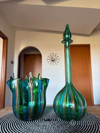 Set Murano originale: vaso ondulato e bottiglia