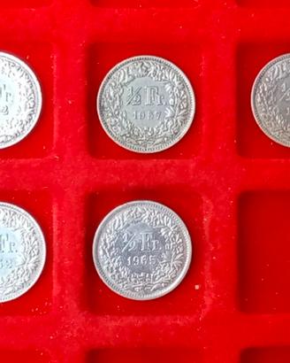 Svizzera 5 monete in argento da 1/2 Franco.