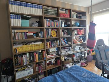 libreria + consolle + divano bianco + divano nero