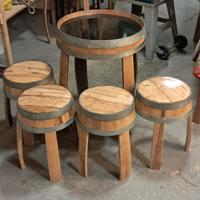 TAVOLINO resina epoxi nera,fondo botte -4 sgabelli