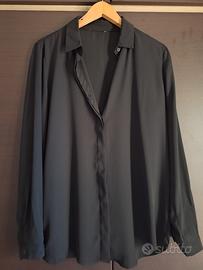 Camicia nera Zuiki in chiffon maniche lunghe nuovo