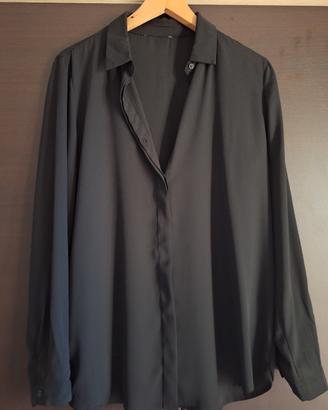 Camicia nera Zuiki in chiffon maniche lunghe nuovo