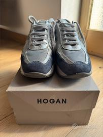 sneakers hogan donna argento e blu con scatola