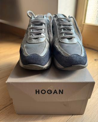 sneakers hogan donna argento e blu con scatola
