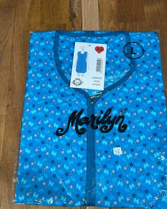 Camice Donna Marilyn Fantasia Blu Zip Frontale Tag