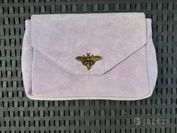 Borsa pochette in vera pelle Made in Italy lilla