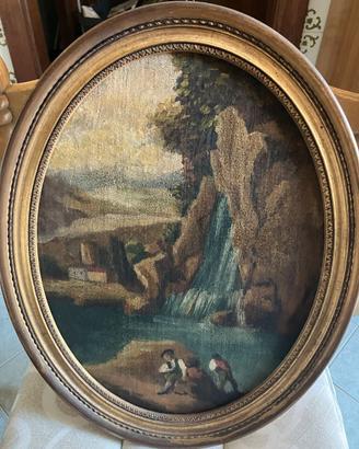 Dipinti ovali d'epoca-Natura morta e Paesaggio
