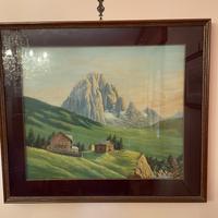 Quadro vintage paesaggio di montagna con cornice e