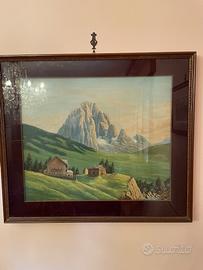 Quadro vintage paesaggio di montagna con cornice e