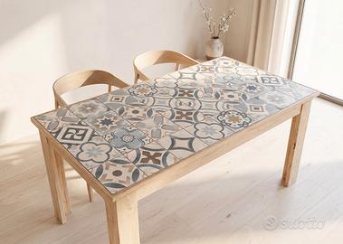 tavolo design legno massello maiolica vintage 
